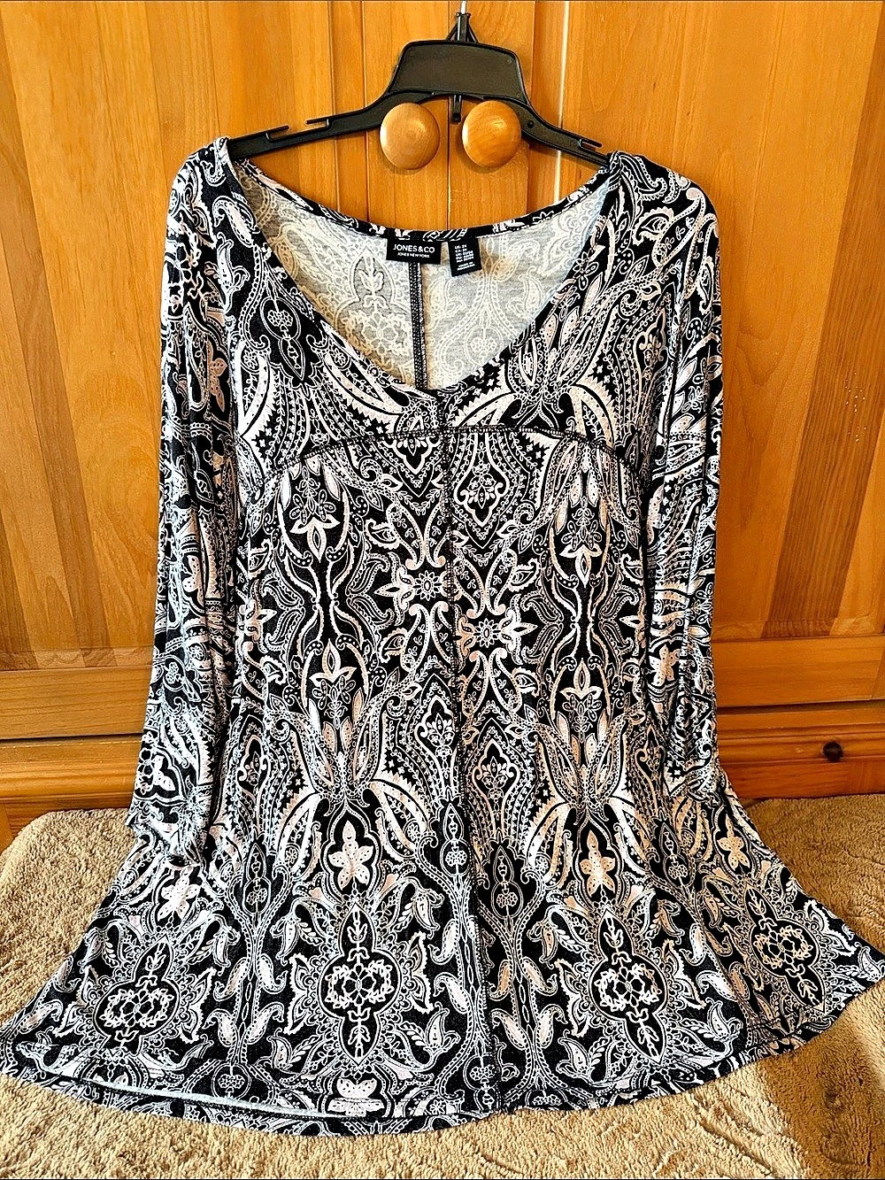 Jones New York Paisley Flowy Soft Top Black & Pink Size 2X Plus Size